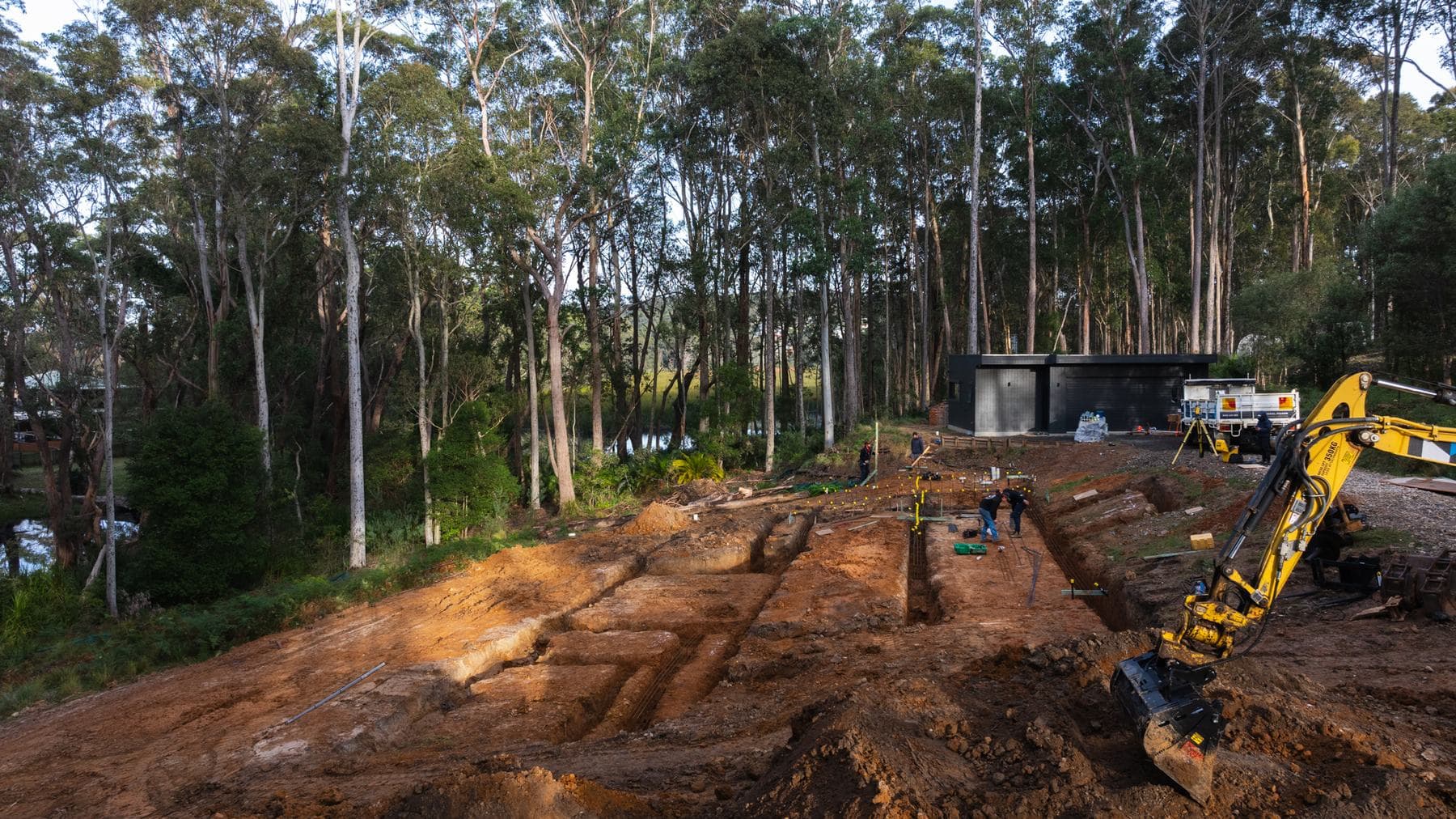 Ground-level view of a site being prepared for a new home